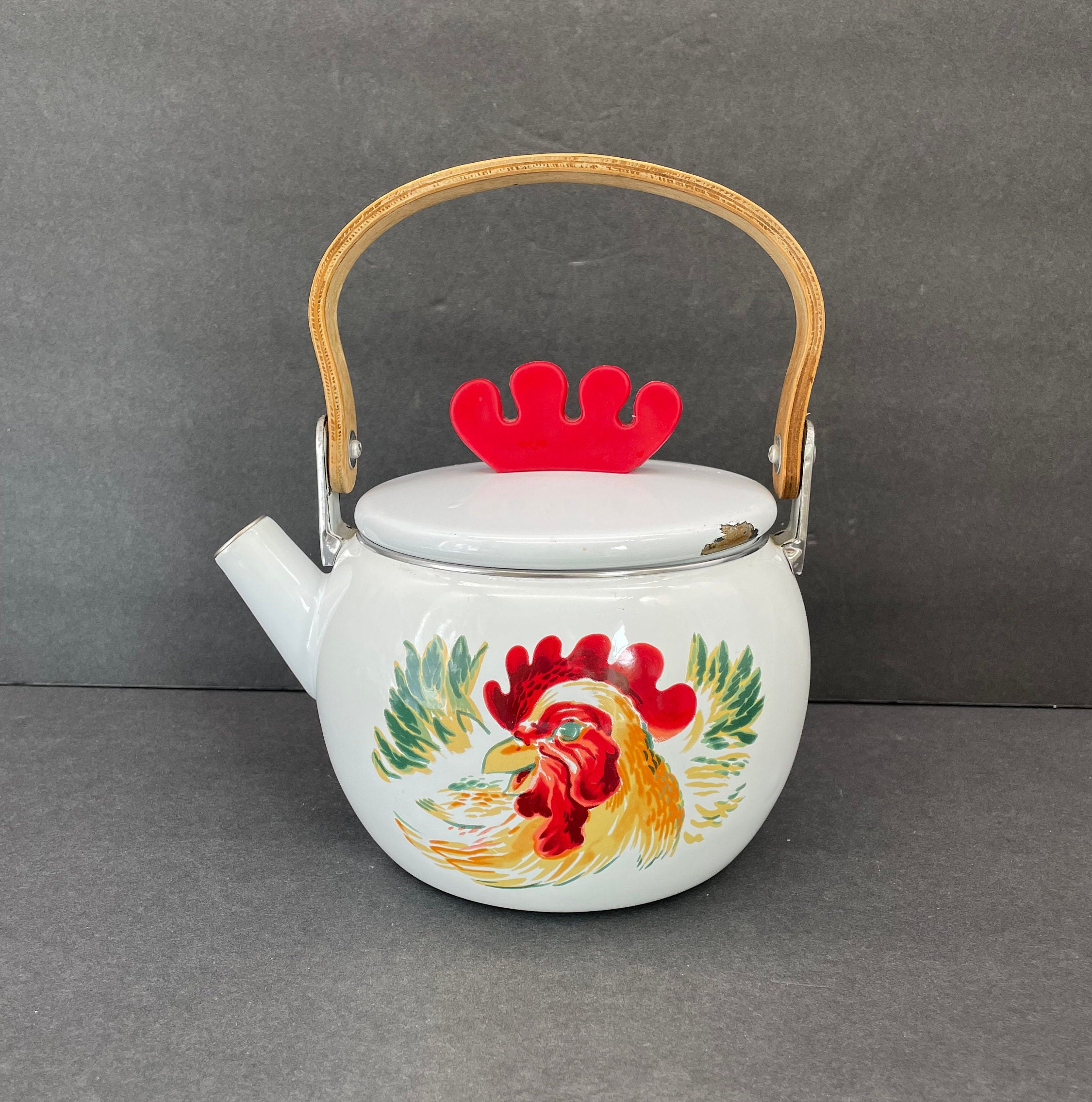  Trenton Gifts Whistling Tea Kettle - Enamel on Steel Teakettle  with Rooster Design - Cute Kitchen Accessories - 1.6 Quart Water Kettle:  Home & Kitchen