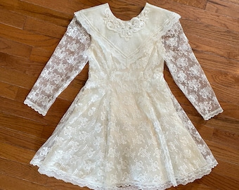 Robe en dentelle Gunne Sax pour filles, taille 7/fabriquée aux États-Unis