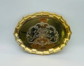 Ikora 24K Gold Plate Happy Anniversary 12" Oval Serving Platter - Golden Anniversary Platter