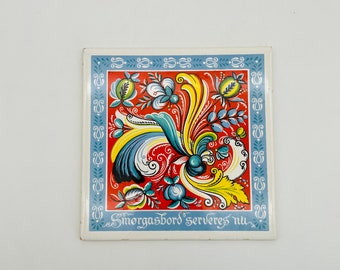 Pilkington Scandinavian Rosemaled Ceramic Tile/Trivet - Smorgasbord Serveres Nu