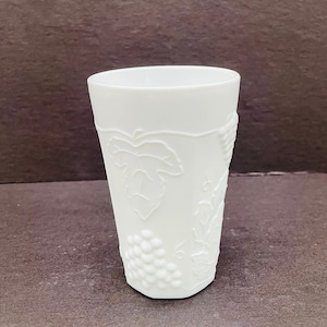 Milk Glass Harvest Grape Pattern Small Drinking Glass/Vintage Indiana Colony Glass