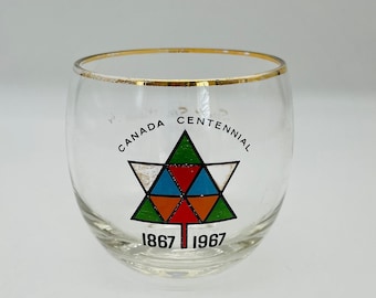 Verre Roly Centennial Canada : souvenir vintage avec bordure dorée