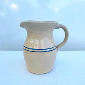 Double Blue Ring Pottery Utility Pitcher