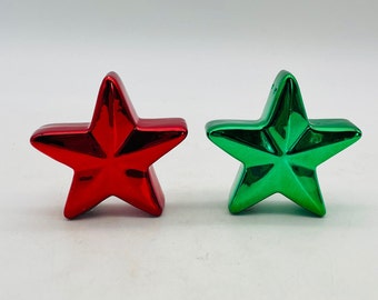 Vintage Shiny Metallic Ceramic Christmas Star Salt and Pepper Shakers