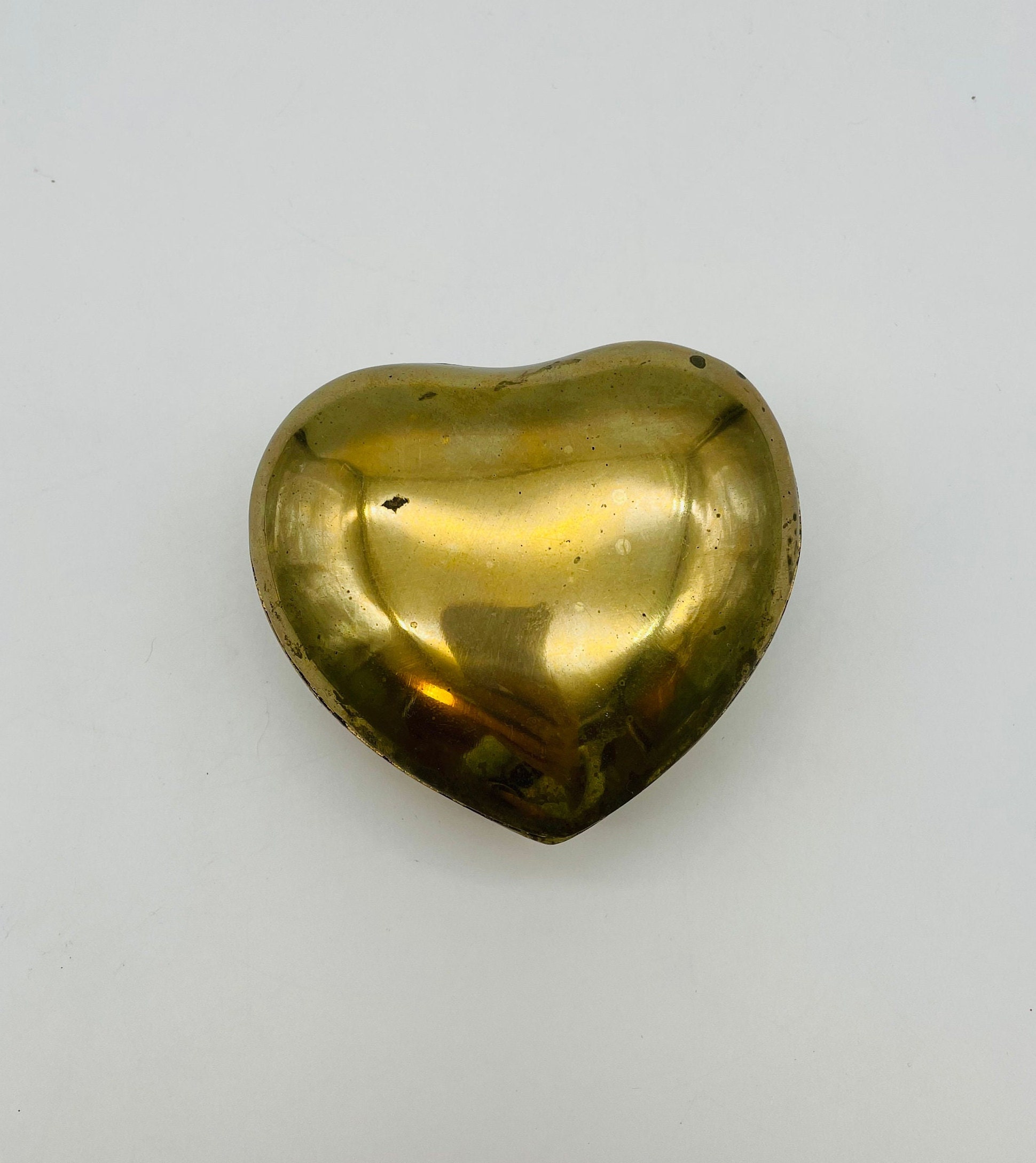 Solid Brass Heart Shaped Trinket Box/vintage Made in Korea 