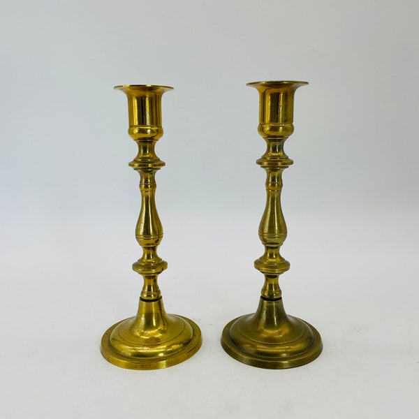 Vintage 7.5" Tall Solid Brass Candlesticks/Taper Candleholders/Made in Japan