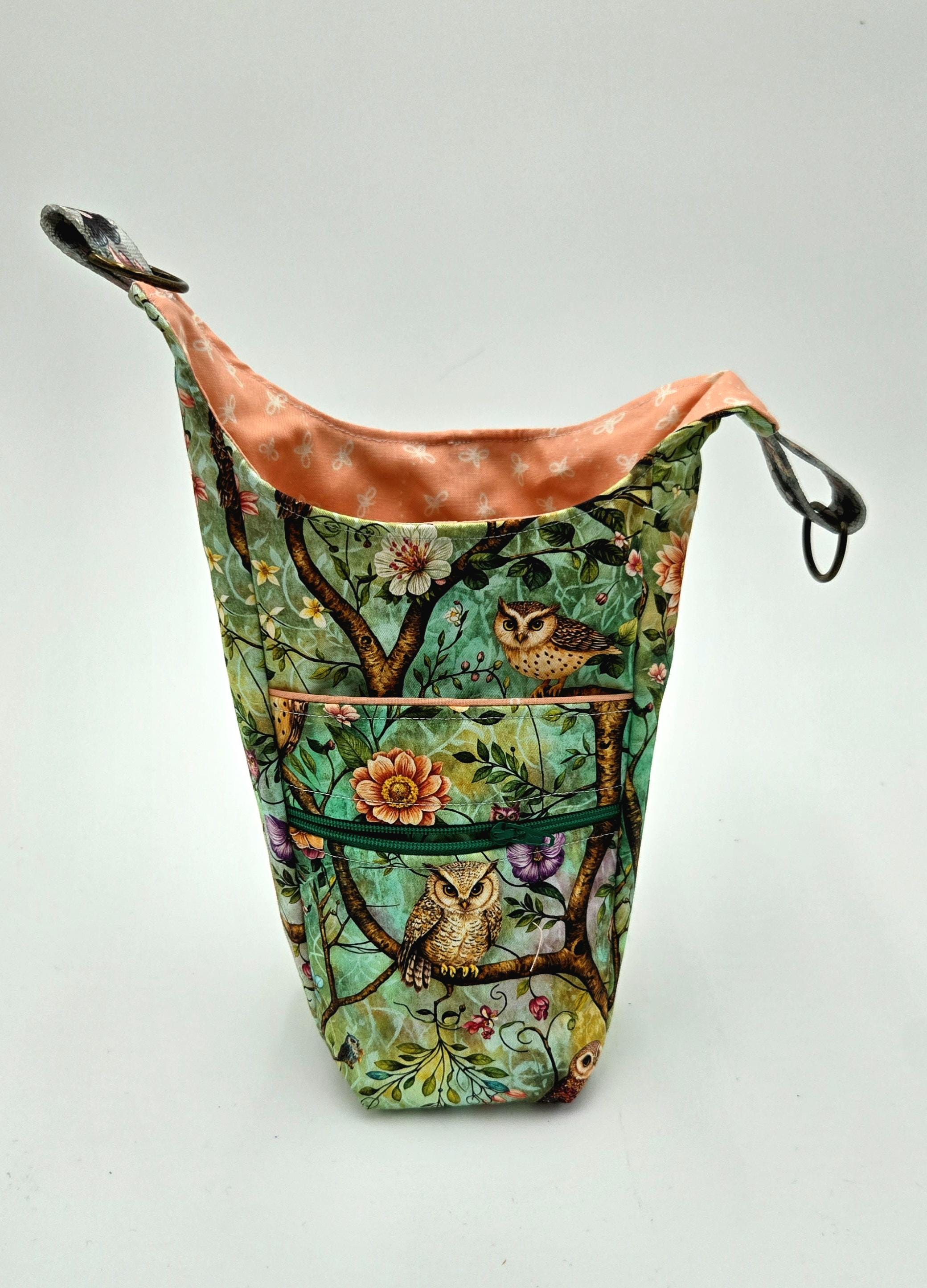 Owl Water Bottle Carrier | Woodland Bottle Bag | Hands Free Water Sling | Nature Print Crossbody Hol