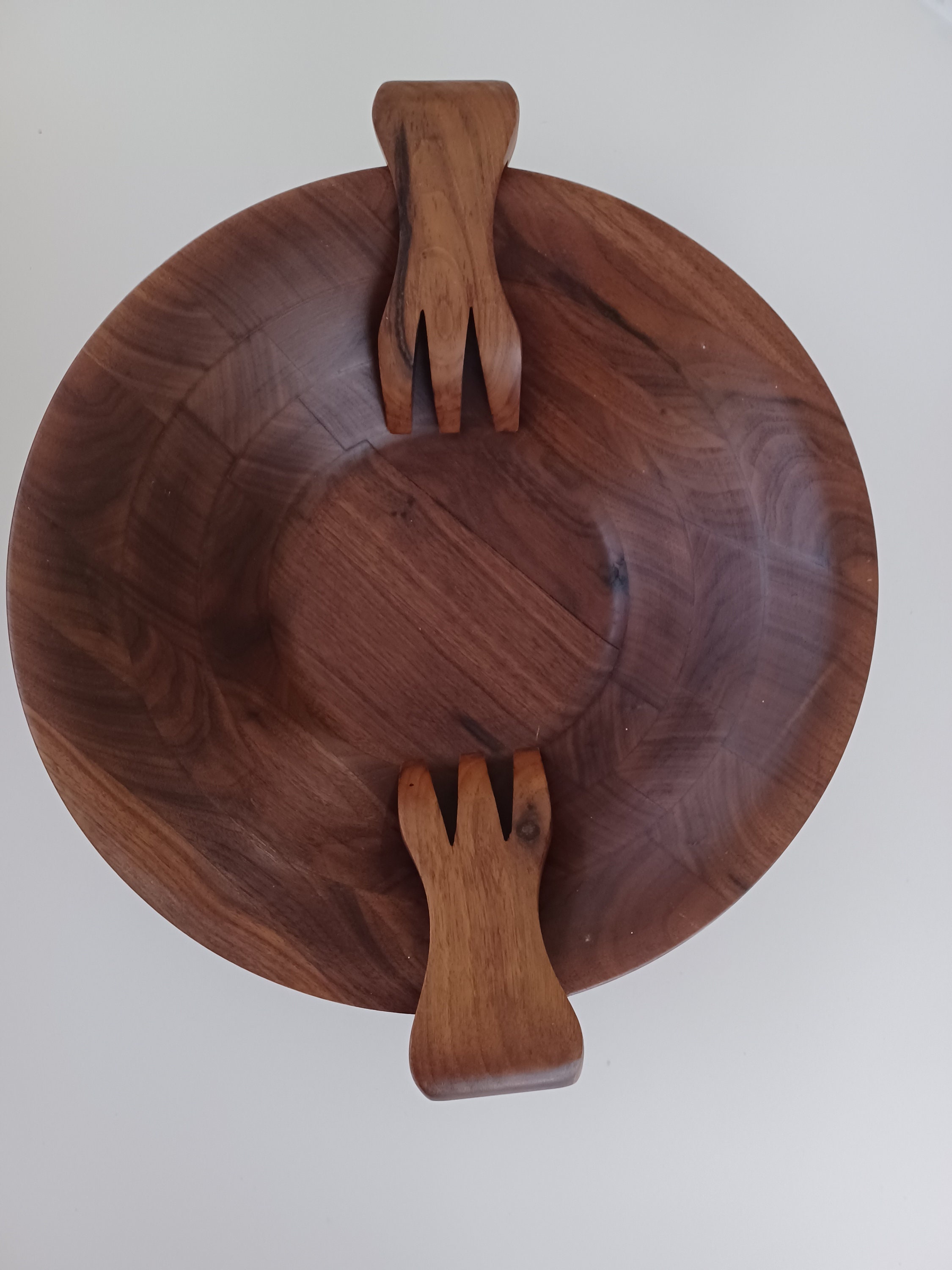 This is a Black Walnut Salad Bowl With Servers. Etsy