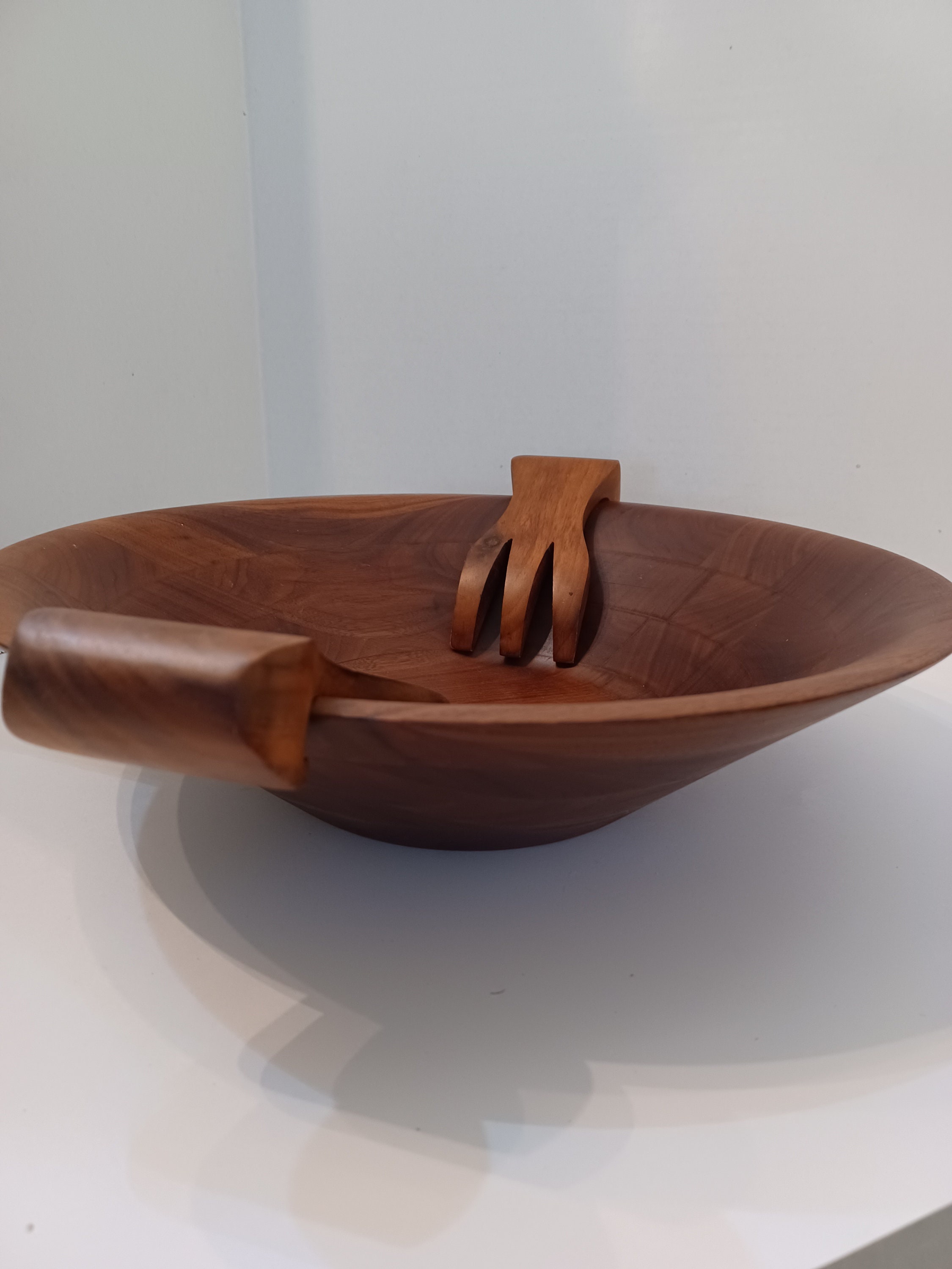 This is a Black Walnut Salad Bowl With Servers. Etsy