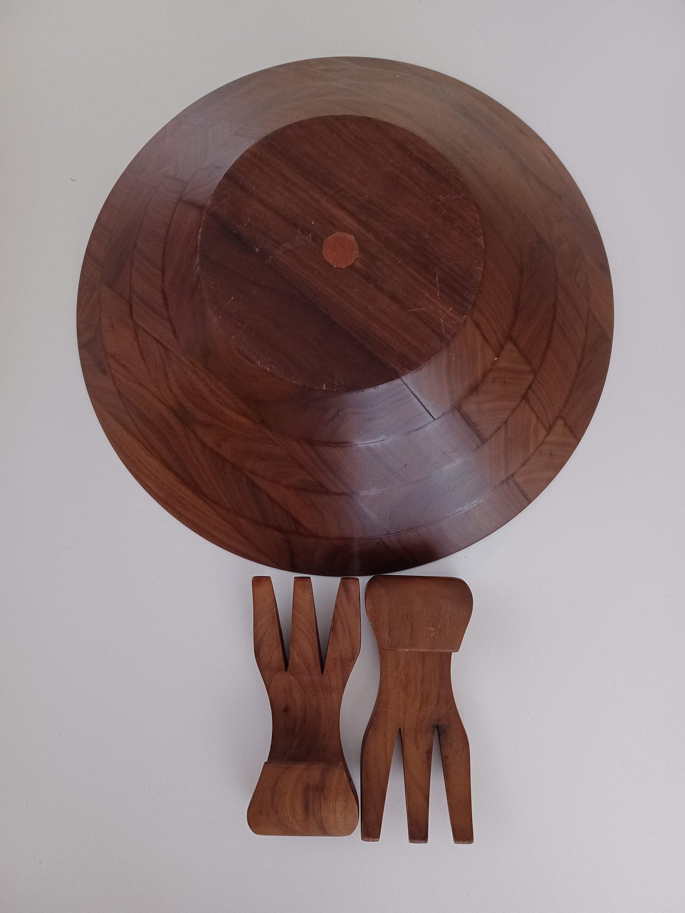 This is a Black Walnut Salad Bowl With Servers. Etsy