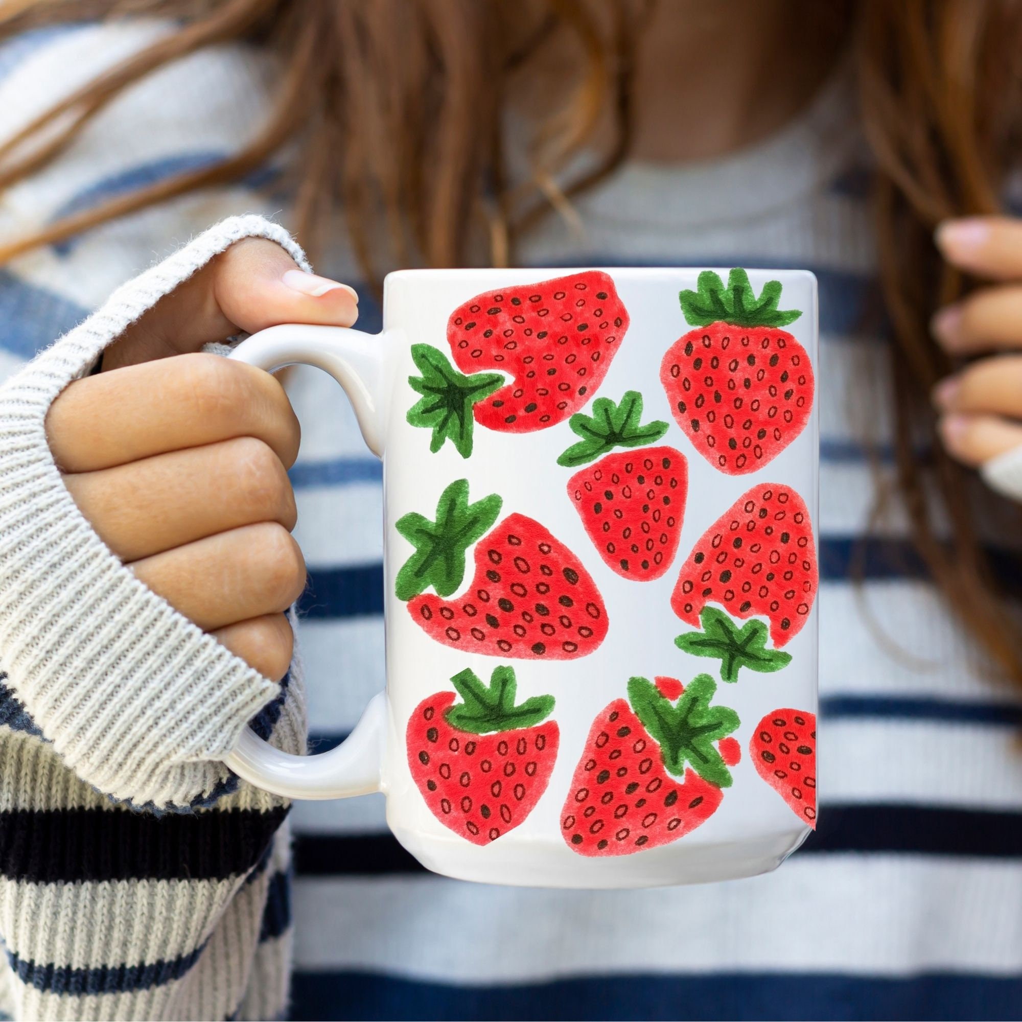 Cute Pastel Pink Aesthetic Strawberry Pattern Coffee Mug for Sale