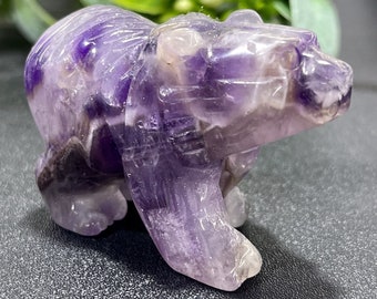 2'' Hand-Carved Natural Dream Amethyst Bear,Quartz Crystal,Carved Bear,Reiki Healing,Crystal skull,Energy Carving Collect,Crystal Gift 1PC