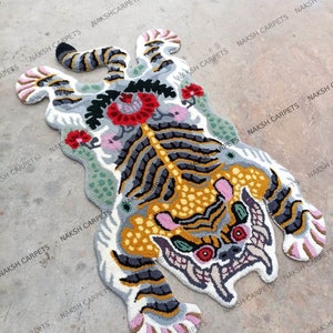 Tibetan Tiger Rug New Pattern Animal Printed Hand Tufted Rug Carpet For Living Room, Bedroom, Home Decor , 2x3ft, 3x5ft, 4x6ft