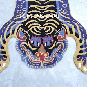 Tibetan Tiger Rug Hand Tufted Blue Pure Handmade Woolen Rug and Carpet Perfect for living room, kids room , bedroom- 5 X 3 Ft-