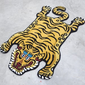 Tibetan Tiger Rug Hand Tufted Yellow Pure Handmade Animal Skin Rug and Carpet Perfect for Living Room, Bedroom, 2x3ft- 5 X 3 Ft.