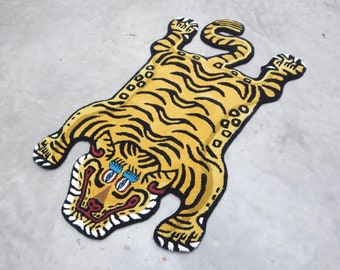 Tibetan Tiger Rug Hand Tufted Yellow Pure Handmade Animal Skin Rug and Carpet Perfect for Living Room, Bedroom, 2x3ft- 5 X 3 Ft.