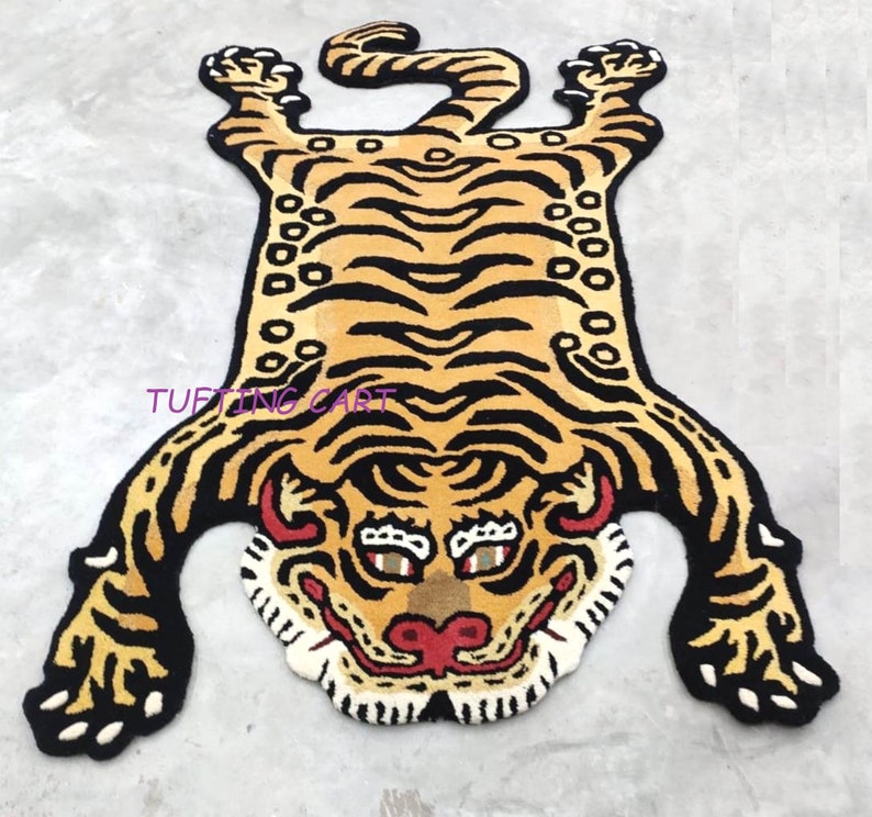Tibetan Tiger Rug Hand Tufted Pure Hand Made Rug and Carpet Perfect for Living room, Kids Room , Bedroom 2x3 Ft image 1