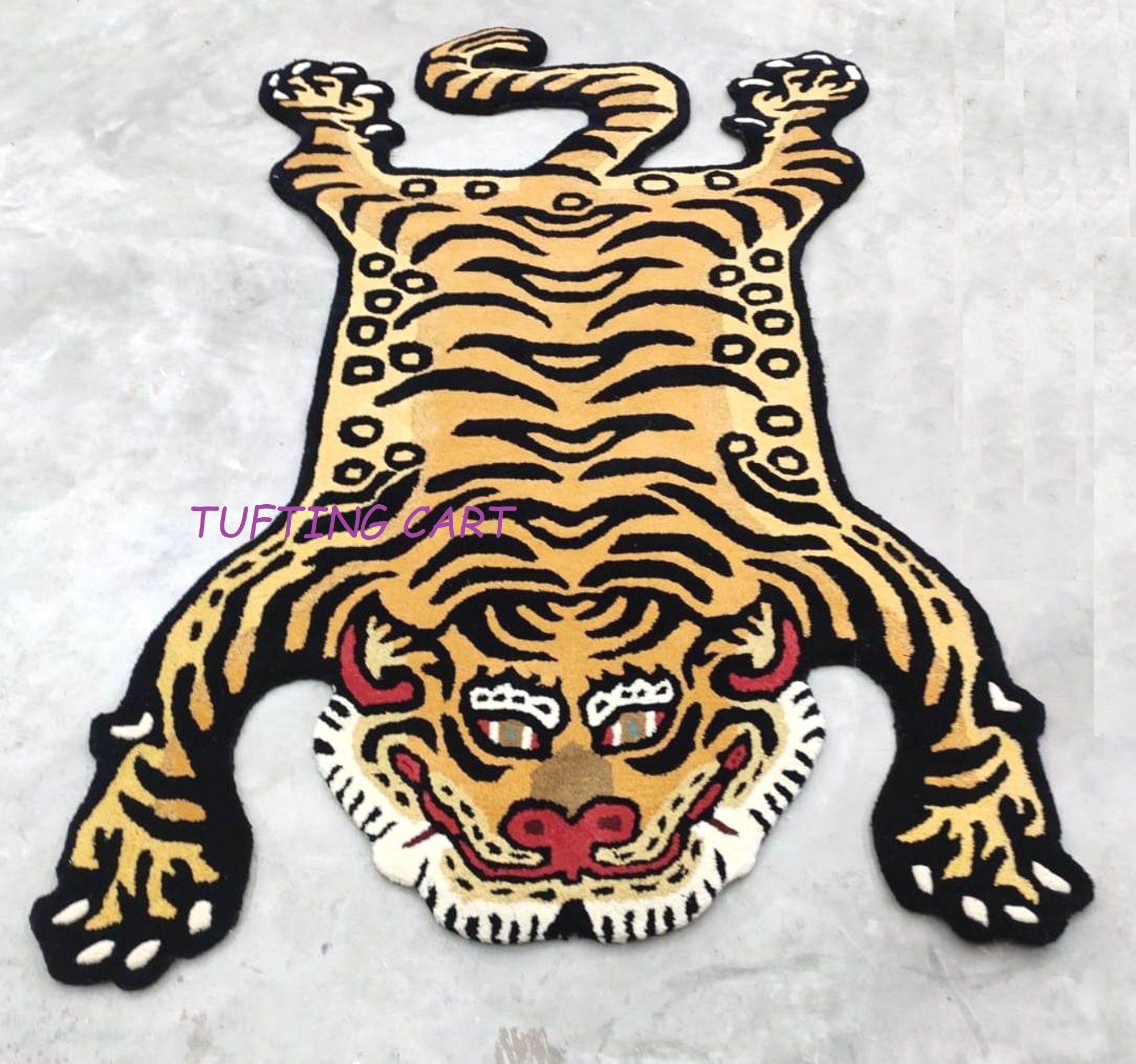 Luxury Tiger Shaped Handtufted Rug All Cut Rug Tibetan Tiger 