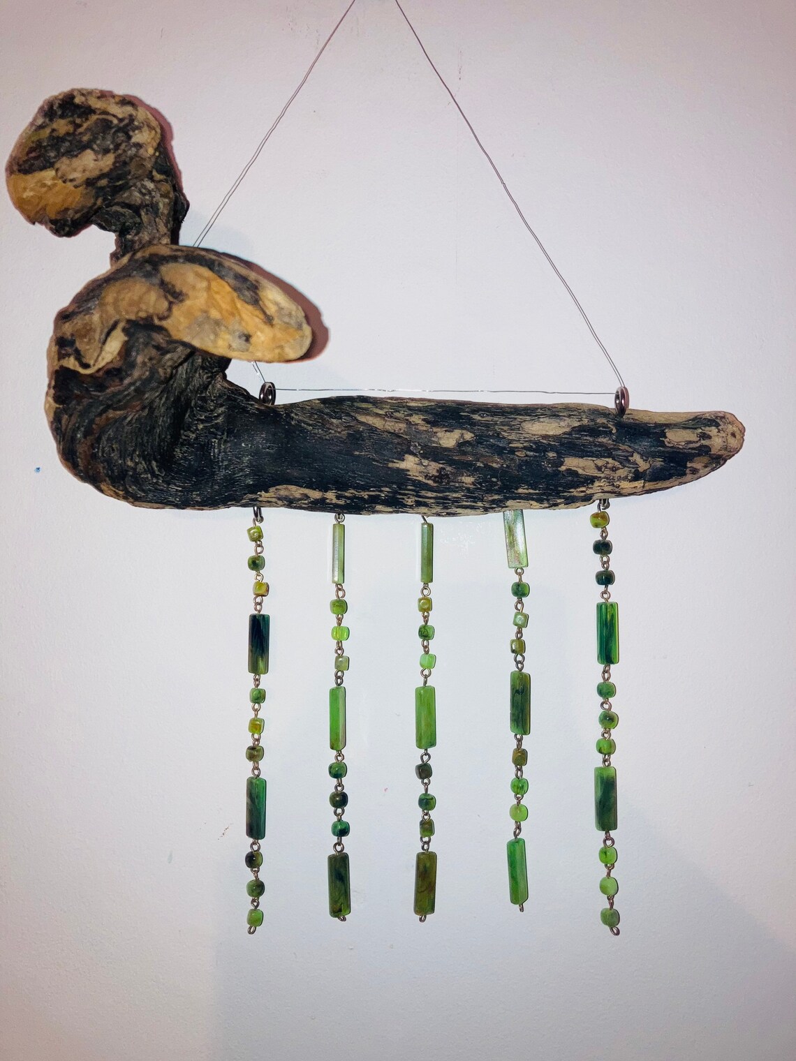 Driftwood Green bead hanging wall hanging wall art Etsy
