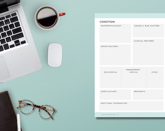 Conditions/Disease Revision Notes Template for Medicine/Nursing/Paramedic/Physician associate student study - A4 DIGITAL