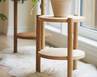 TABLE D'APPOINT EN BOIS, Plante Stand Intérieur, Petite Table D'extrémité, Table De Chevet Ronde En Bois Massif Esthétique À 3 Jambes, Table De Nuit