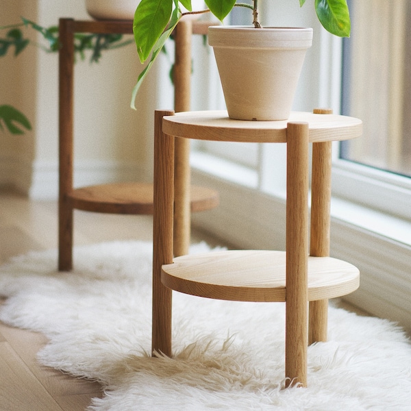 WOODEN SIDE TABLE, Plant Stand Indoor, Small End Table, Aesthetic Solid Wood 3 Leg Round Bedside Table, Night Stand