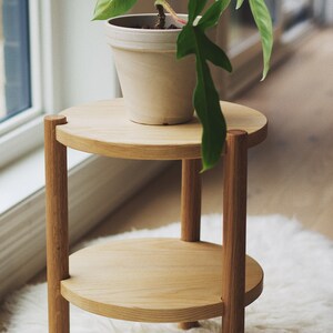 WOODEN SIDE TABLE, Plant Stand Indoor, Small End Table, Aesthetic Solid Wood 3 Leg Round Bedside Table, Night Stand image 7