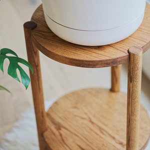 WOODEN SIDE TABLE, Plant Stand Indoor, Small End Table, Aesthetic Solid Wood 3 Leg Round Bedside Table, Night Stand image 4