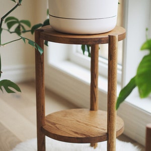 WOODEN SIDE TABLE, Plant Stand Indoor, Small End Table, Aesthetic Solid Wood 3 Leg Round Bedside Table, Night Stand image 8