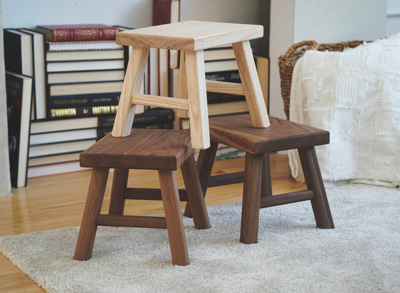 WALNUT STOOL, Foot Rest, STEP Stool, Personalized Small 4 Leg Wooden Step Stool, Seat 8x11, Height 9.25