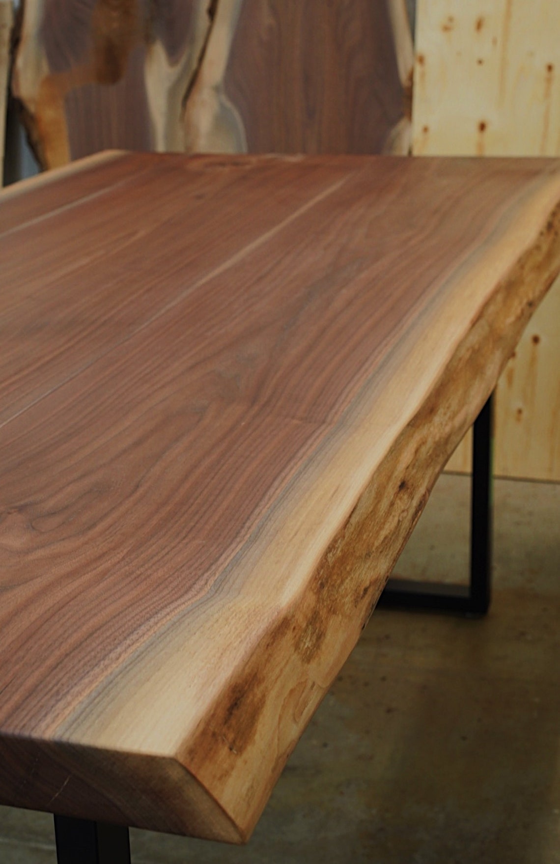 WALNUT DINING TABLE Metal Legs Solid Wood Table Etsy