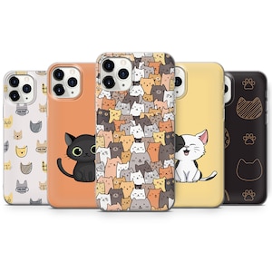 Coque chaton pour iPhone 16E, 15, 14, 13, 12 Samsung S25, S24Fe, S23Ultra, A56, A15 Pixel 9A, 9Pro XL, 8A, 8Pro, 7A, 6A
