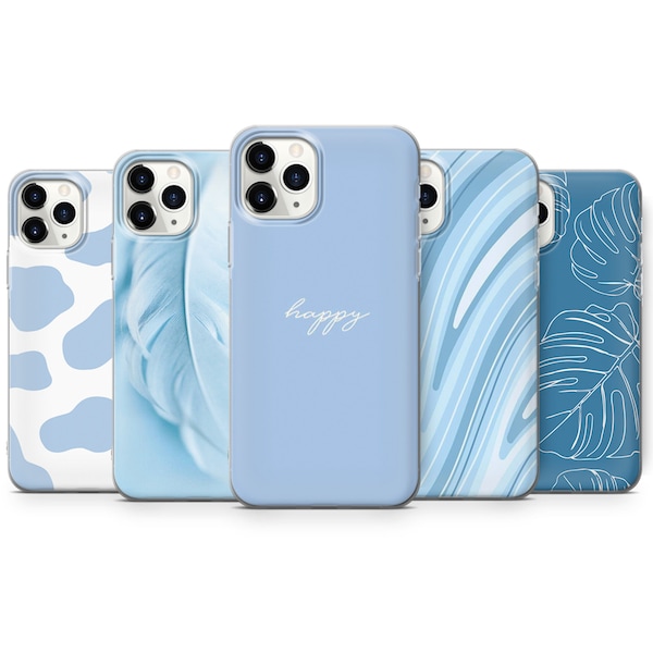Blue Phone Case Collage Cover for iPhone 15, 14, 13, 12, 11, Samsung S24Ultra, S23FE, S22, A15, A54, A25, A14, Pixel 8A, 8Pro, 7A, 7Pro, 6A