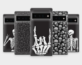 Skull Phone Case Black Cover for Google Pixel 10Pro XL, 9Pro, 9A, 8A, 7Pro, 7A, 6A Samsung S25, S24Fe, S23, A56, A15 iPhone 17, 16Pro, 16E