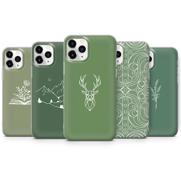 Coque verte sauge pour iPhone 15, 14, 13, 12, 11, Samsung S24Ultra, S23FE, S22, A15, A54, A25, A14, Pixel 8A, 8Pro, 7A, 7Pro