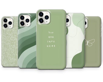 Sage Green Phone Case Line Cover for iPhone 15, 14, 13, 12, 11, Samsung S24Ultra, S23FE, S22, A15, A54, A25, A14, Pixel 8A, 8Pro, 7A, 7Pro