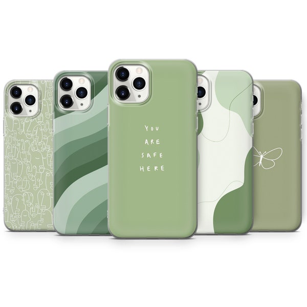 Sage Green Phone Case Line Cover for iPhone 15, 14, 13, 12, 11, Samsung S24Ultra, S23FE, S22, A15, A54, A25, A14, Pixel 8A, 8Pro, 7A, 7Pro