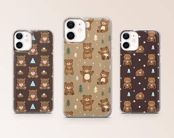 かわいいクマの携帯ケース かわいいテディベア柄カバー iPhone 17 Pro Max、16e、15、14、12 & Samsung S25 Ultra、S24 FE、A56、Pixel 10 XL、9a、8用