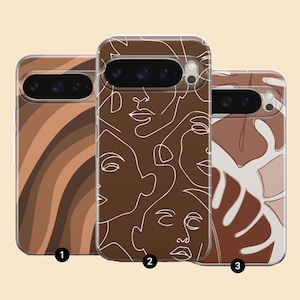 Line Art Phone Case Brown Cover for Google Pixel 9A, 9Pro XL, 8A, 8Pro, 7A, 6 Samsung S25, S24Fe, S23Ultra, A56, A15 iPhone 16E, 15Pro, 14