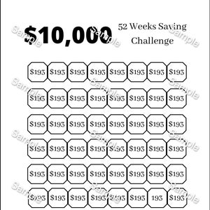 10k 52 Weeks Saving Challenge, 10k In One Year, Budget, Savings Chsllenge, Savings Tracker, Cash Stuffing
