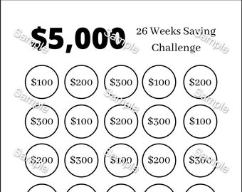 5k 26 Weeks Saving Challenge, 5k In One Year, 5k In 6 Months, Biweekly Savings, Budget, Savings Challenge, Savings Tracker, Cash Stuffing