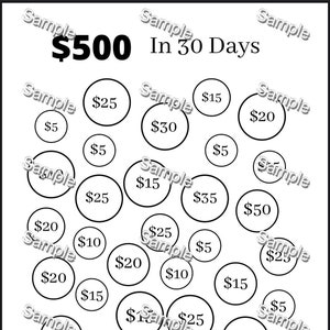 Save 500 in 30 days, Savings Challenge, Savings Tracker, Cash Stuffing, Budget