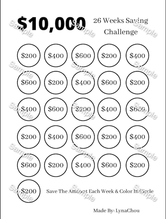 10k 26 Weeks Saving Challenge 10k in One Year 10k in 6 - Etsy