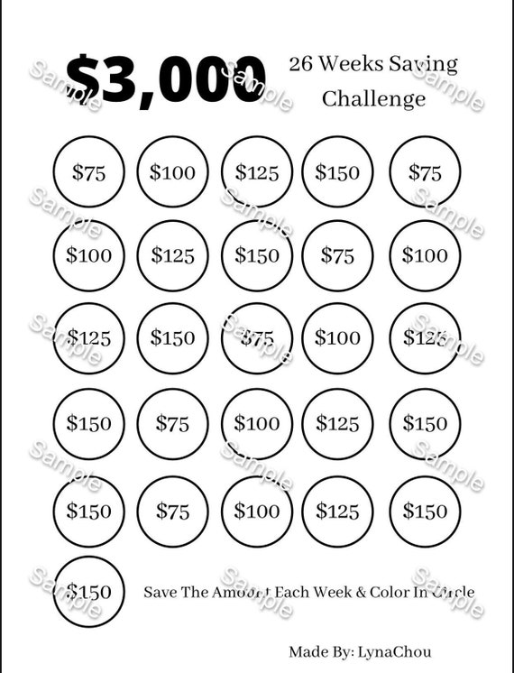 3k 26 Weeks Saving Challenge 3k in One Year 3k in 6 Months - Etsy