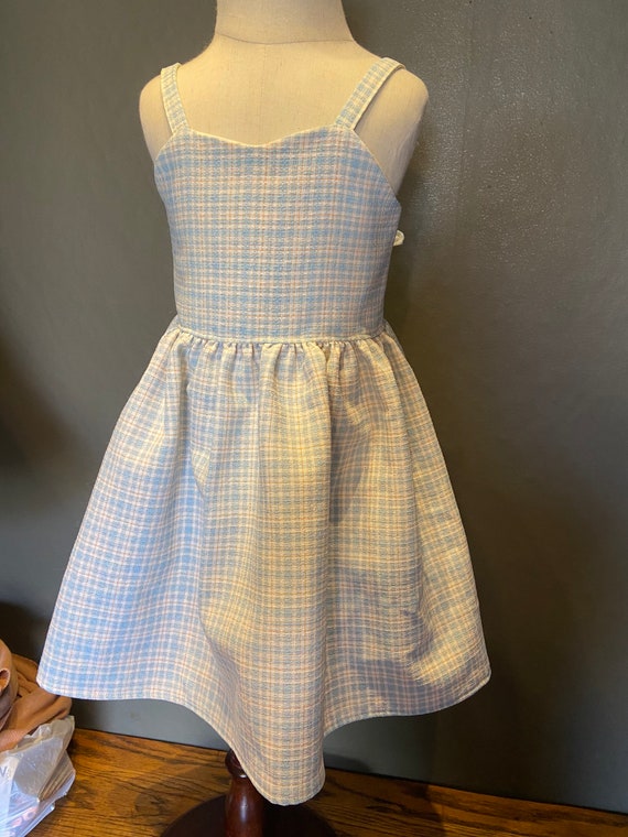 Handmade dress light blue plaid dress