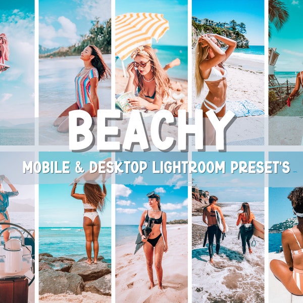 10 BEACHY LIGHTROOM Mobile and Desktop Presets | Beach Presents | Vacation Presets | Travel Presets | Summer | Vibrant Preset | Blue Water