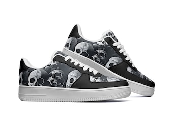 Human Skull Casual Shoes, Women's Sneakers Size: 8.5 , Custom Low Top Leather Sneakers Calavera