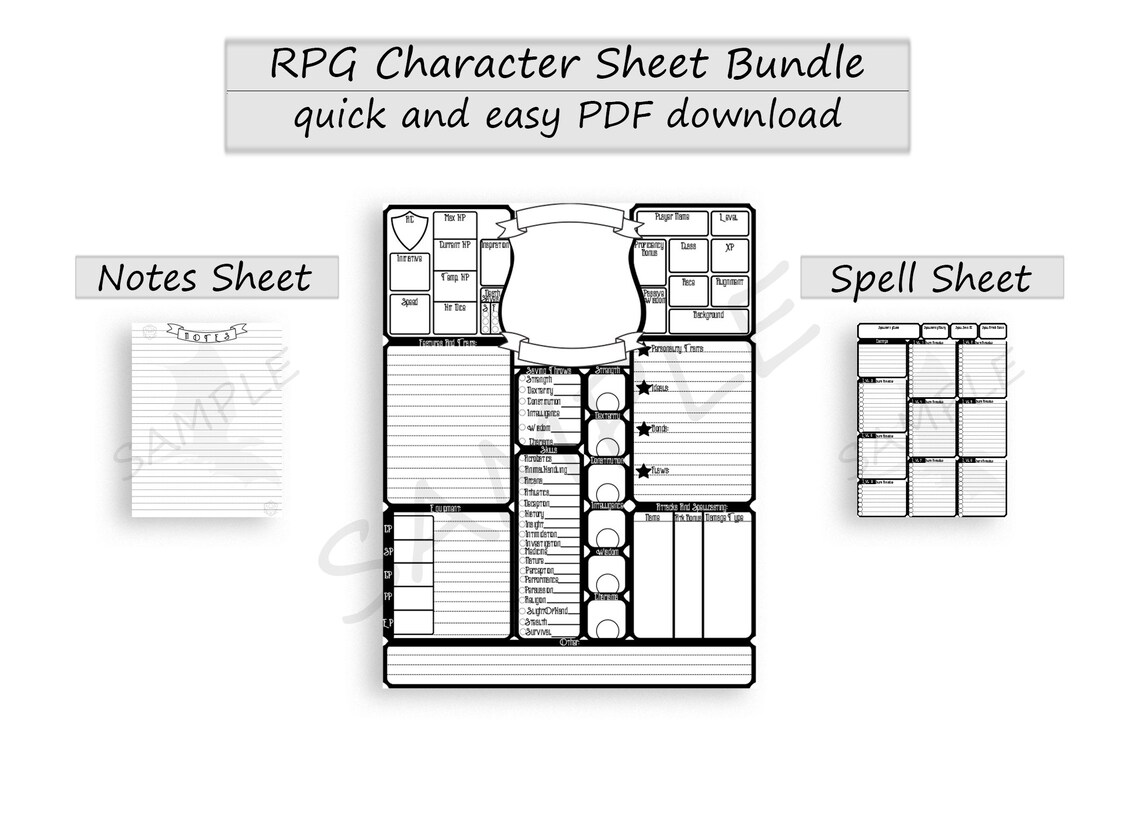 Tabletop RPG Character Sheet Bundle D&D 5E Etsy