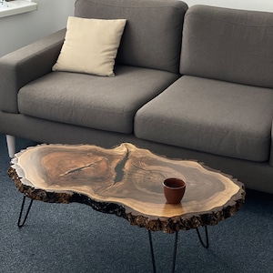 Slab wood coffee table, Handcrafted coffee table, Live edge coffee table, Rustic wood table, Wooden coffee table, Walnut With Live edge