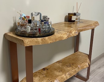 Mesa consola rústica con tableros Live Edge: perfecta para pasillos estrechos y entradas a casas